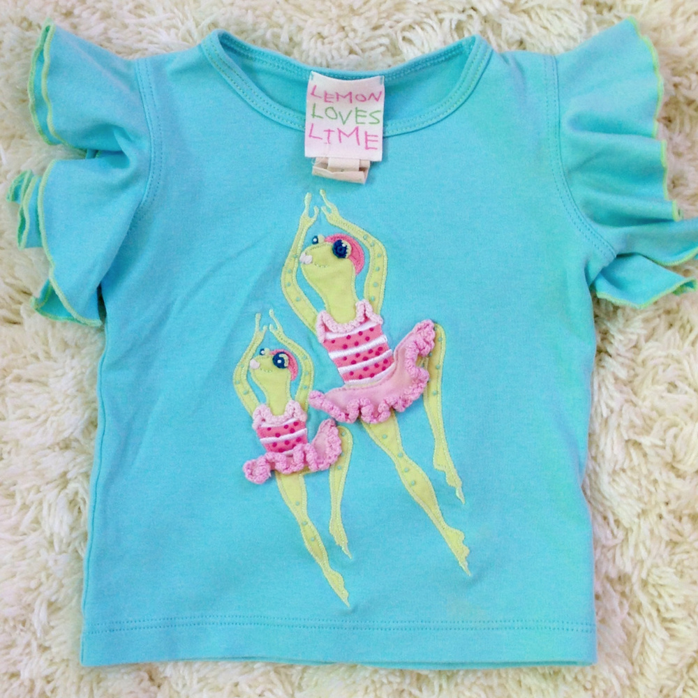 LEMON LOVES LIME Blue Ballet Frogs Blouse 2T